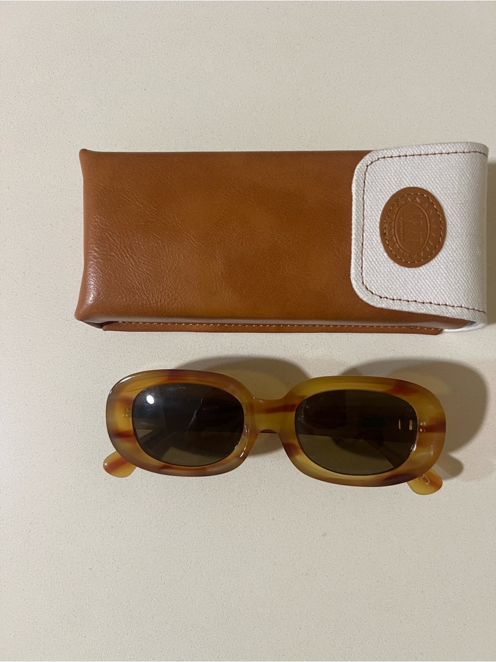 Crap Eyewear Tortoiseshell Oval Sunglasses with Brown & Cream Case